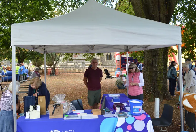 Our gazebo at a village fete in Beaconsfield, with the charity stall set up underneath